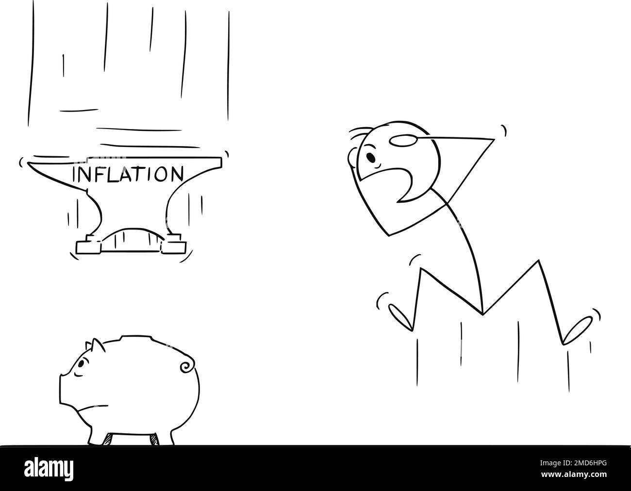 Person schockiert von Inflation vernichtende Einsparungen , Vector Cartoon Stick Abbildung Stock Vektor