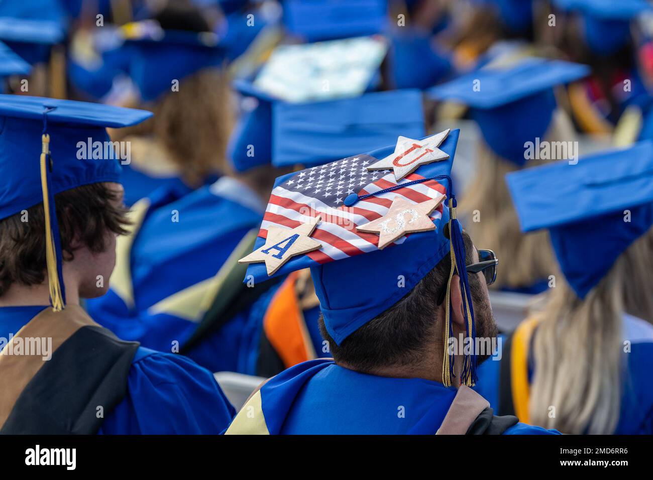 Präsident Joe Biden hält die Antrittsrede in seiner alma Mater, der University of Delaware, für die Klasse 2022 im Delaware Stadium in Newark, Delaware, Samstag, den 28. Mai 2022 Stockfoto