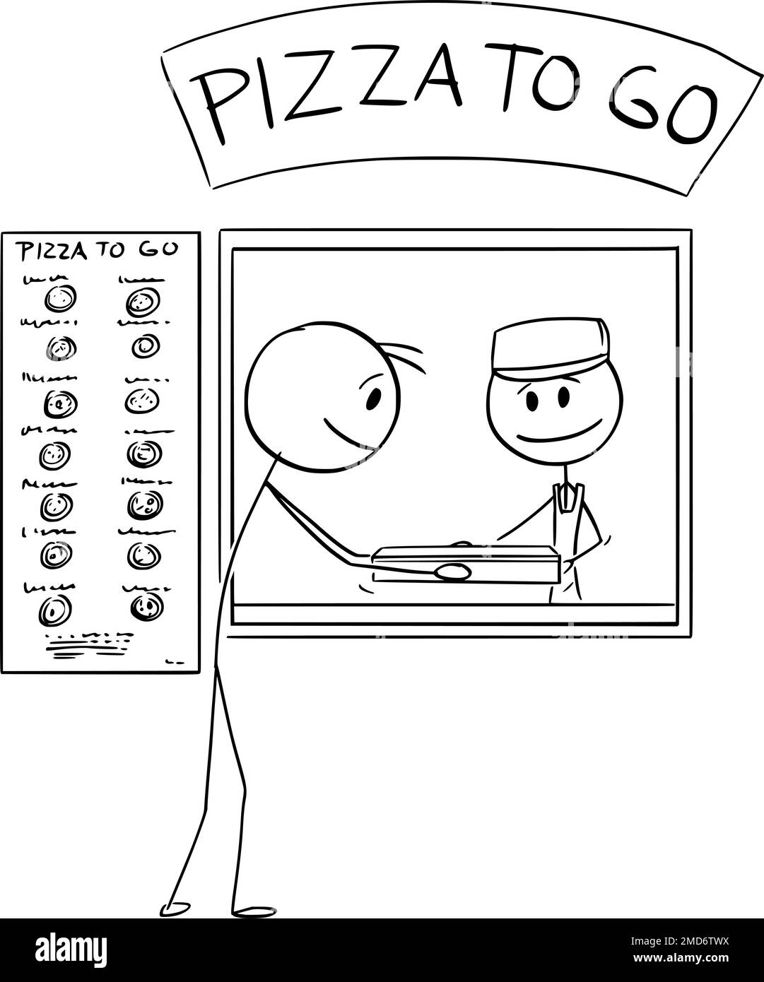 Person Kauft Pizza, Vector Cartoon Stick Abbildung Stock Vektor
