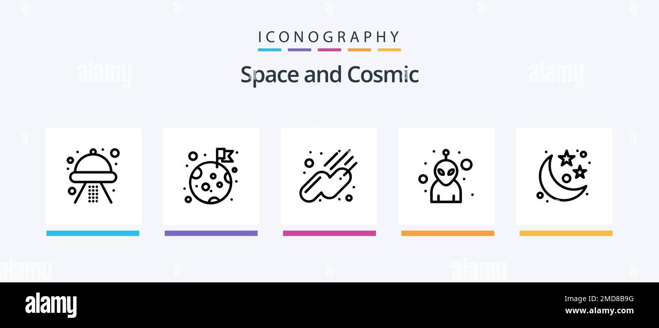 Space Line 5 Symbolpaket einschließlich Leerzeichen. astronomie. Informationen. Sonne. Leerzeichen. Kreatives Symboldesign Stock Vektor