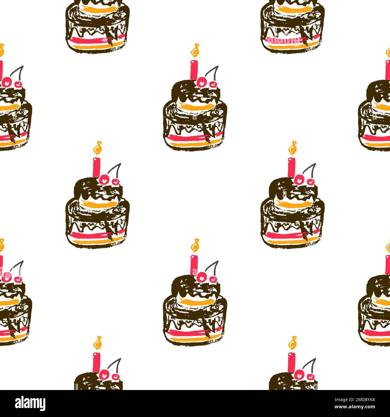 Festliches, nahtloses Muster. Kinderzeichnungen mit Wachsstiften. Geburtstag, Feiertag. Drucken für Textildesign Stock Vektor