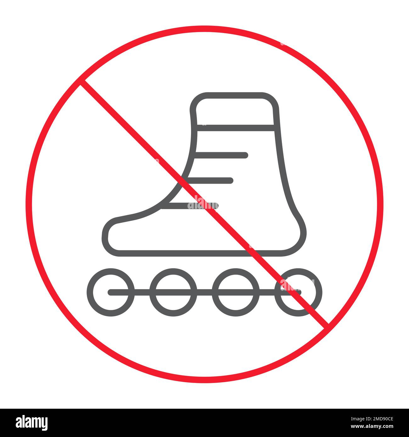 Kein Roller Skates dünne Linien Symbol, Verbot und verboten, keine Skating-Vektorgrafiken, ein lineares Muster auf weißem Hintergrund, eps 10. Stock Vektor