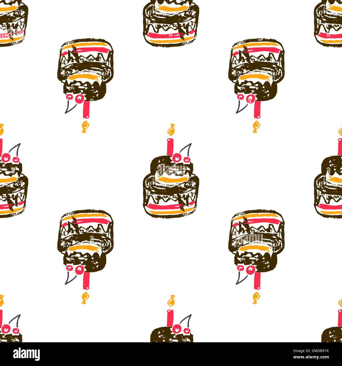 Festliches, nahtloses Muster. Geburtstag, Feiertag. Kinderzeichnungen mit Wachsstiften. Für Stoff drucken Stock Vektor