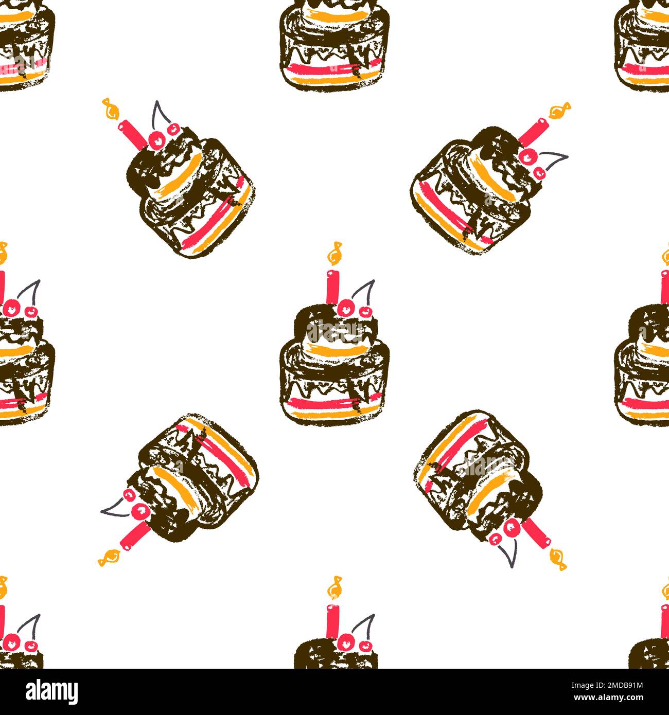 Festliches, nahtloses Muster. Geburtstag, Feiertag. Kinderzeichnungen mit Wachsstiften. Druck für Stoffdesign, Textil, Stoff Stock Vektor