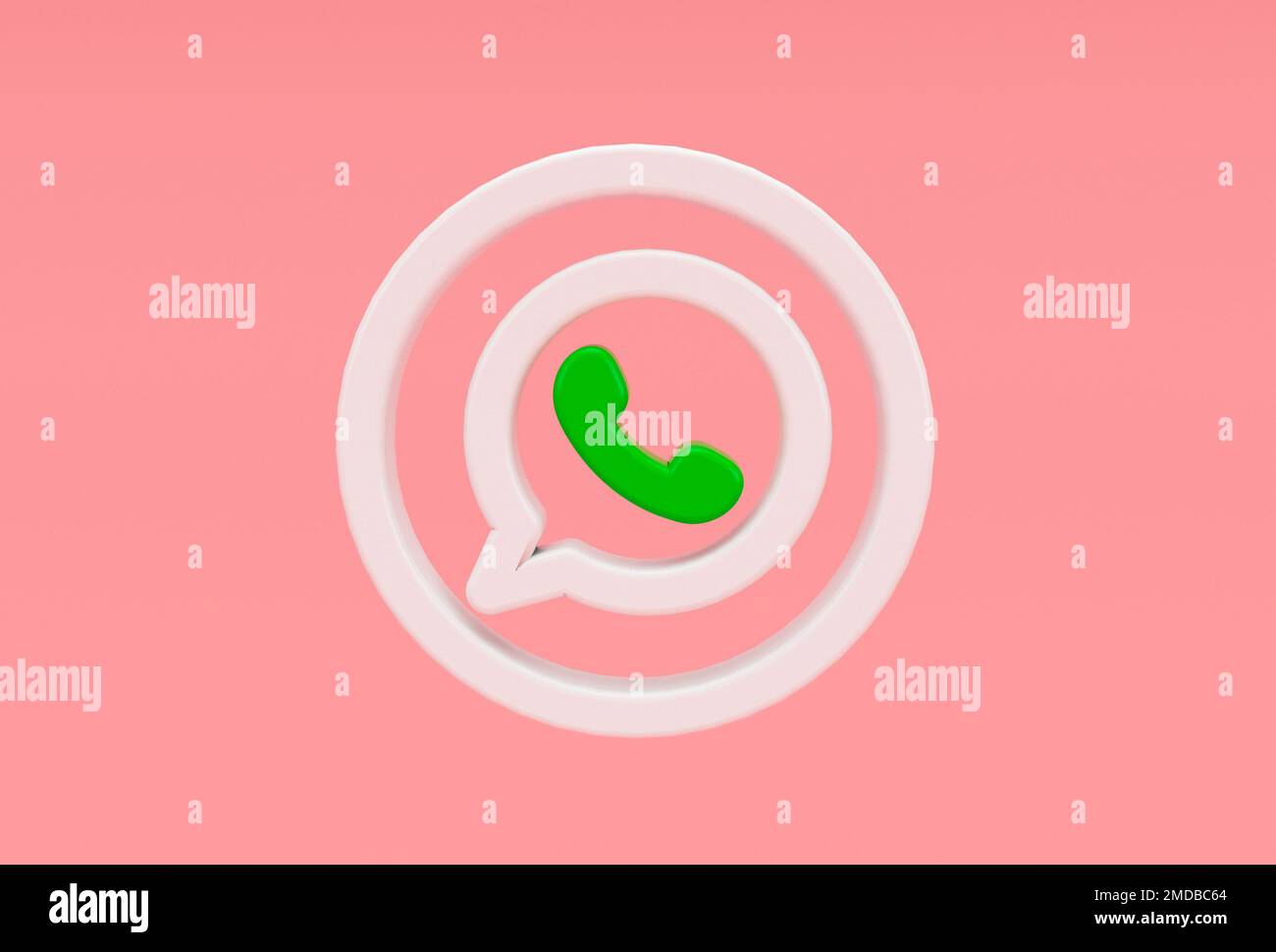 whatsapp-Symbol 3D-Darstellung minimales Rendering auf Rose Bud-Hintergrund. Stockfoto