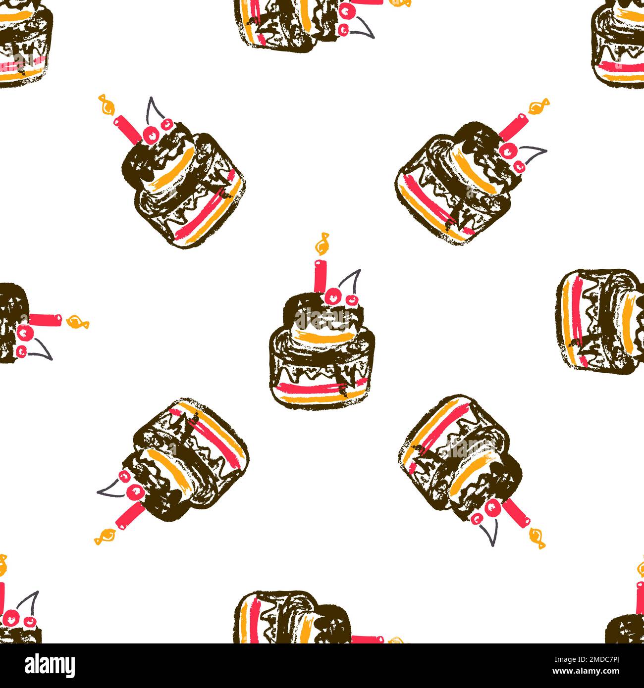 Festliches, nahtloses Muster. Geburtstag, Feiertag. Kinderzeichnungen mit Wachsstiften. Druck für Stoffdesign, Textil Stock Vektor