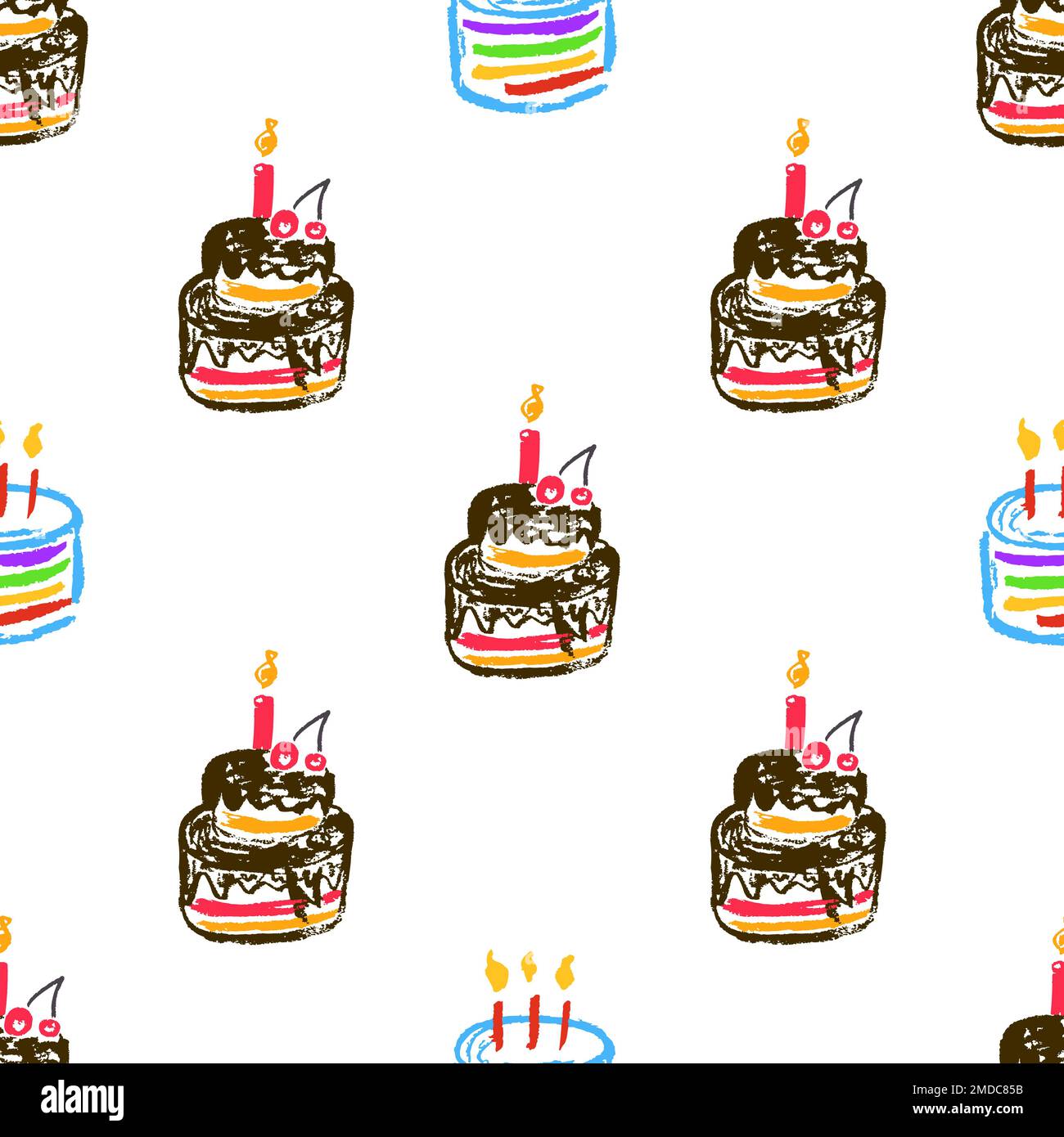 Festliches, nahtloses Muster. Kinderzeichnungen mit Wachsstiften. Geburtstag, Feiertag Stock Vektor