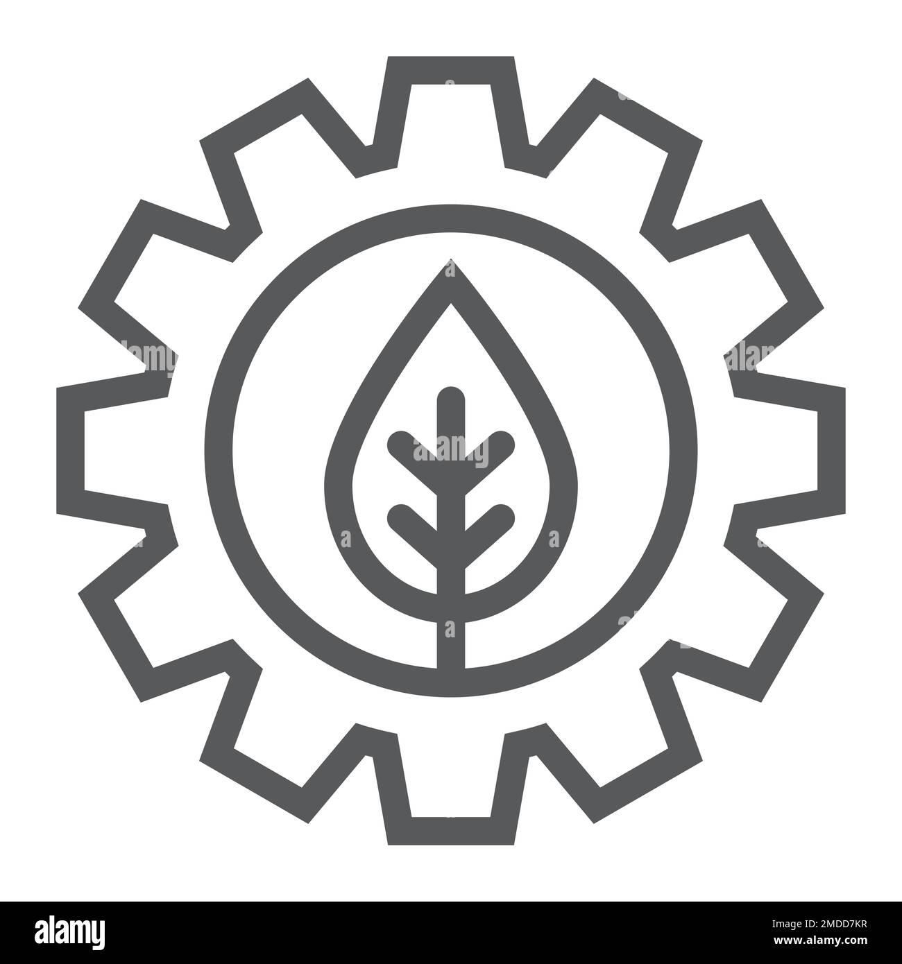 Leaf in Gear Line Symbol, Öko-Lampe und Energie, grünes Technologiezeichen, Vektorgrafiken, lineares Muster auf weißem Hintergrund, eps 10. Stock Vektor