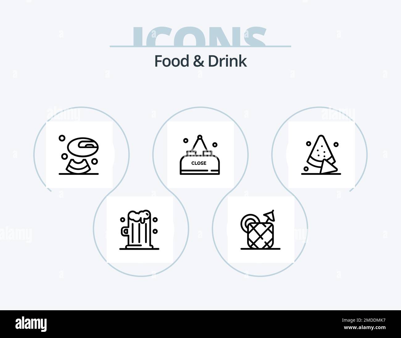 Food And Drinks Line Icon Pack 5 Icon-Design. pommes frites. Essen Sie. Trinken Sie. Trinken Sie Stock Vektor