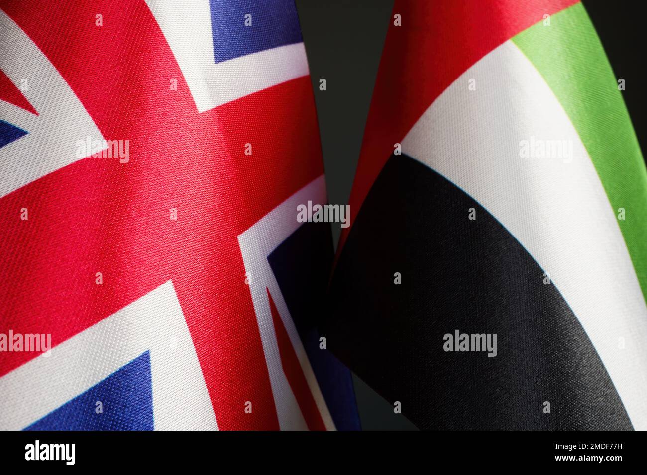 Flaggen Großbritanniens und der Vereinigten Arabischen Emirate VAE. Stockfoto