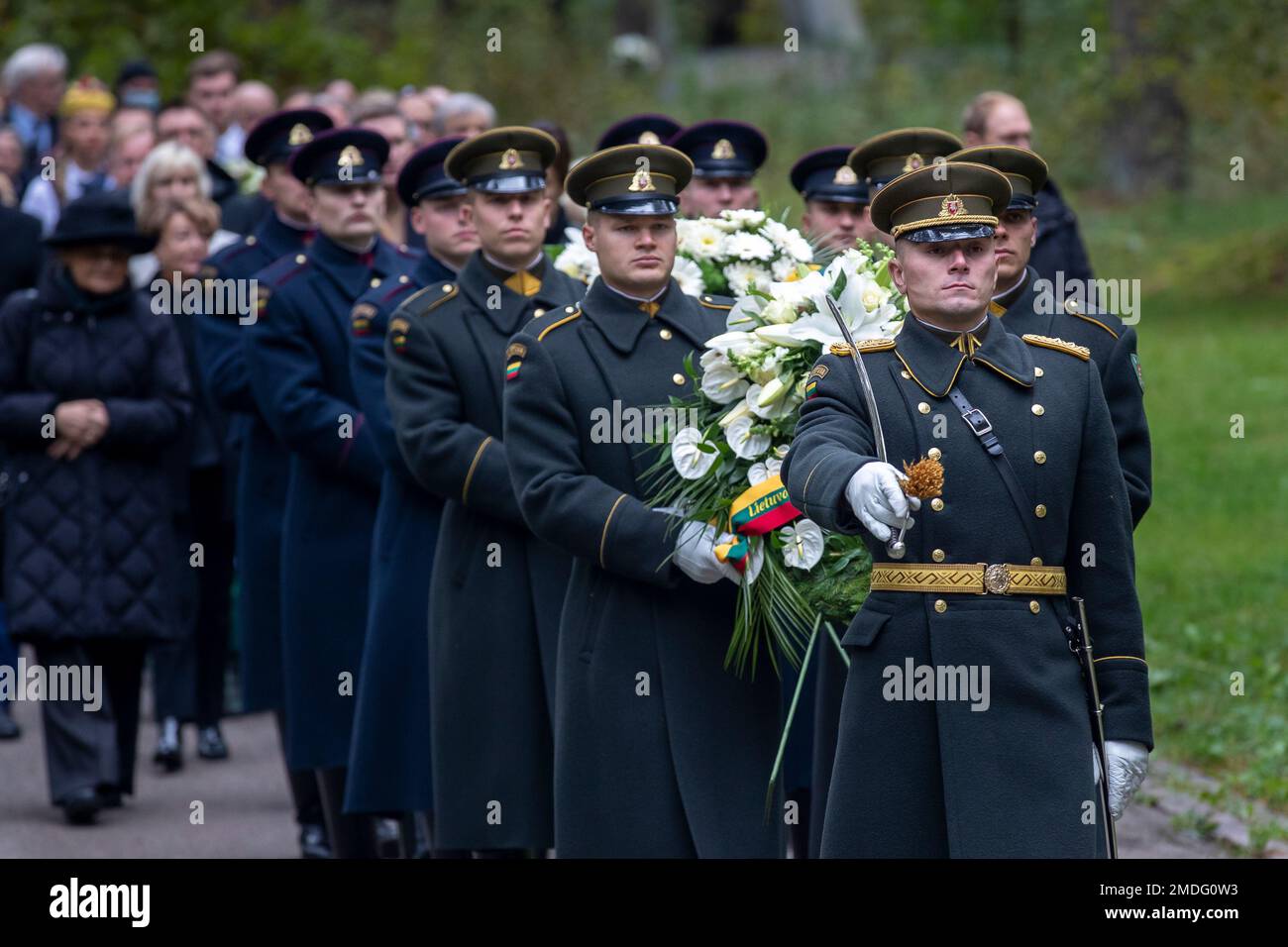 Lithuanian soldiers of the honour guard attend a memorial ceremony