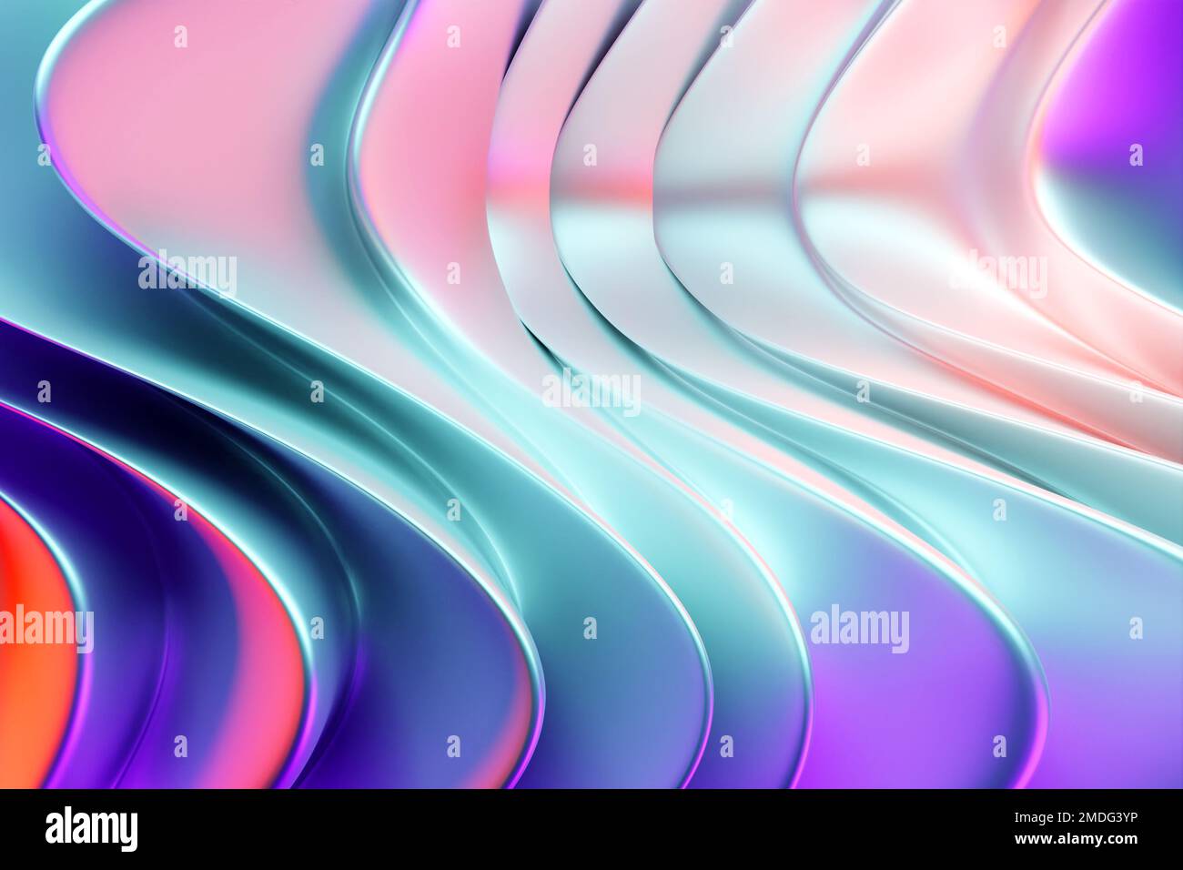3D-Darstellung, Gradientenwellen von Linien und Interlacing. Abstrakter Hintergrund. Stockfoto