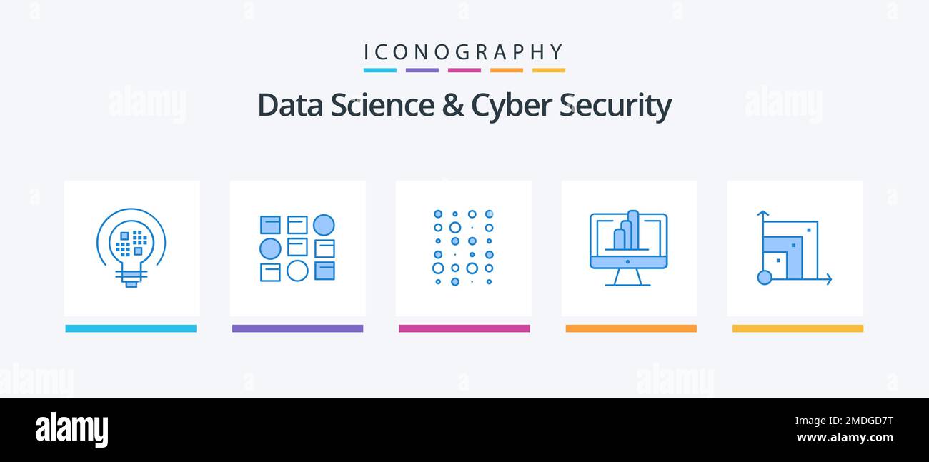 Data Science und Cyber Security Blue 5 Icon Pack mit System. Diagramm. Unstrukturiert. Scheiße. Computer. Kreatives Symboldesign Stock Vektor