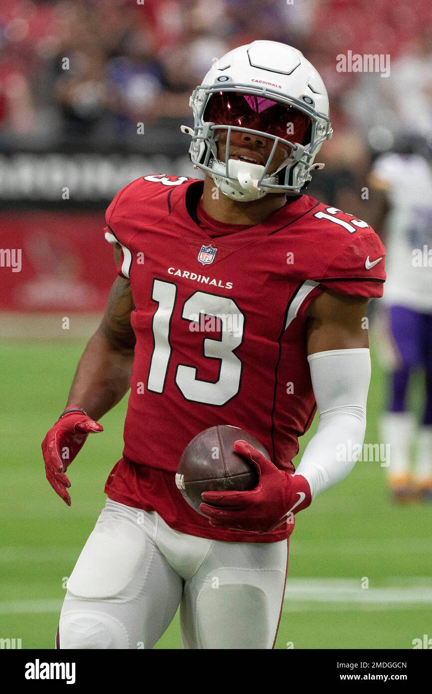 Arizona Cardinals wide receiver Christian Kirk during warmups before a football game Sunday, Sept 19, 2021, in Glendale, AZ. (AP Photo/Darryl Webb) Stockfoto
