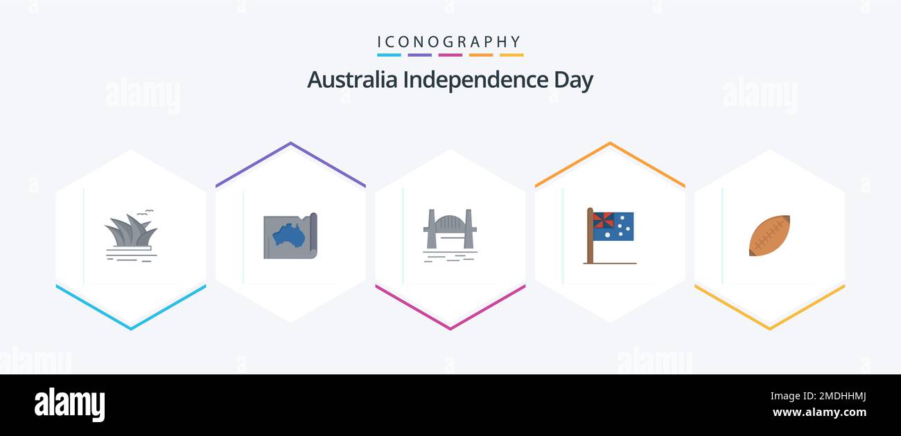 Australia Independence Day 25 Flat Icon-Paket einschließlich Land. sydney. Standort. Hafen. Brücke Stock Vektor