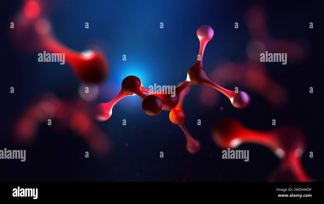 Abbildung des Moleküls 3D. Medizinische Entwicklungen. Kristallgitter unter dem Mikroskop. Zelltherapie. Laborexperimente und Forschung. Nanostrukturen Stockfoto