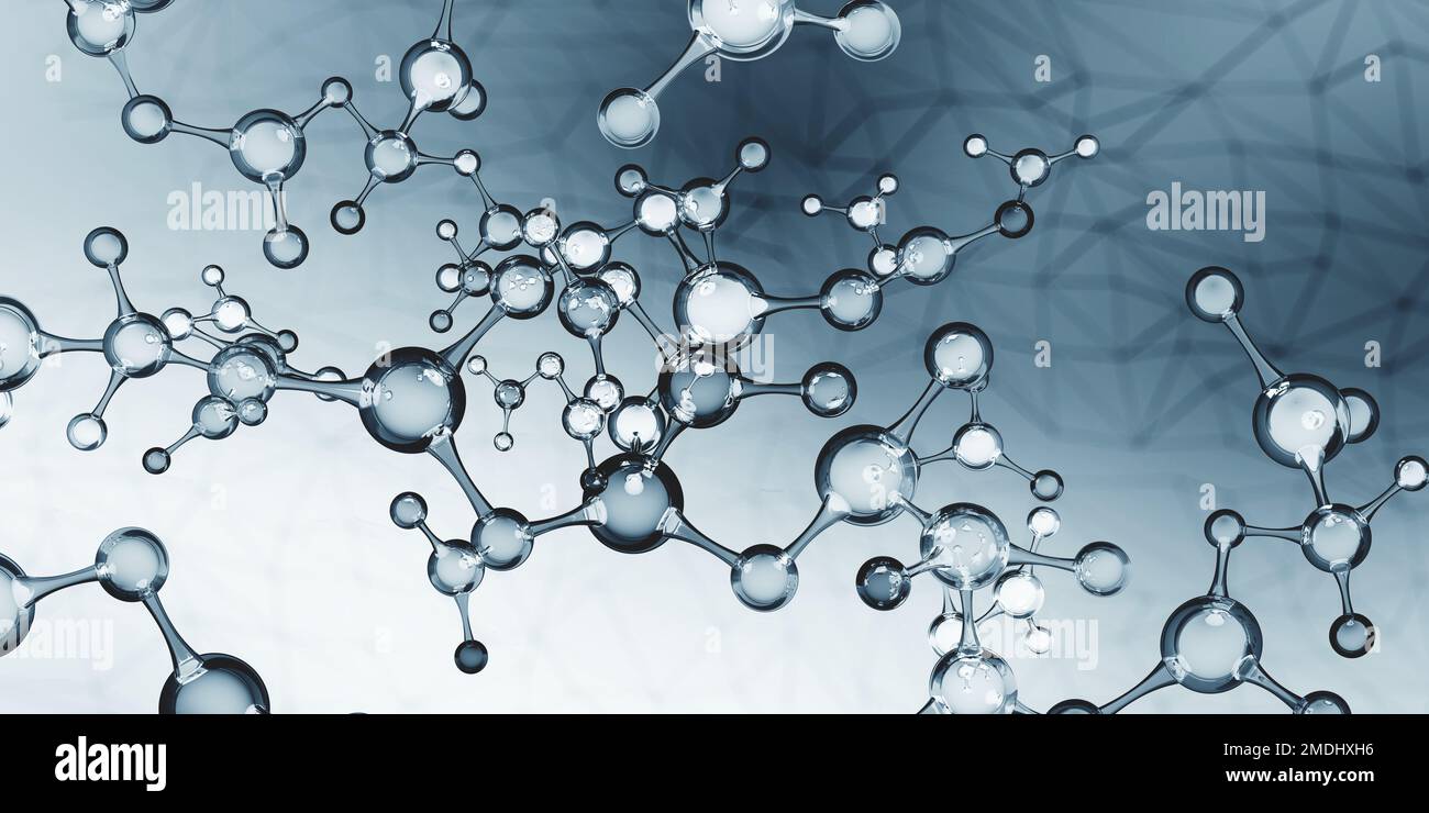 Abstraktes Modell eines Moleküls. Digitale Technologien in der Gentechnik. Kristallgitterstruktur. Forschung in der molekularen Synthese. 3D Abbildung Stockfoto