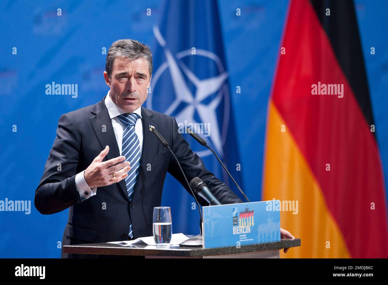 Berlin, Deutschland. 15. April 2011. ARCHIVFOTO: Anders Fogh RASMUSSEN feiert seinen 70. Geburtstag am 26. Januar 2023, anders Fogh RASMUSSEN (Dänemark) Pressekonferenz des NATO-Generalsekretärs NATO - Treffen der Außenminister am 15. April 2011 in Berlin? Kredit: dpa/Alamy Live News Stockfoto