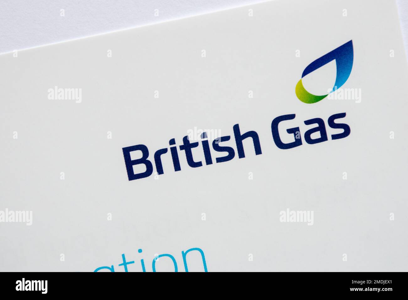 British Gas Logo auf einem Brief des Energieversorgers England, Großbritannien Stockfoto