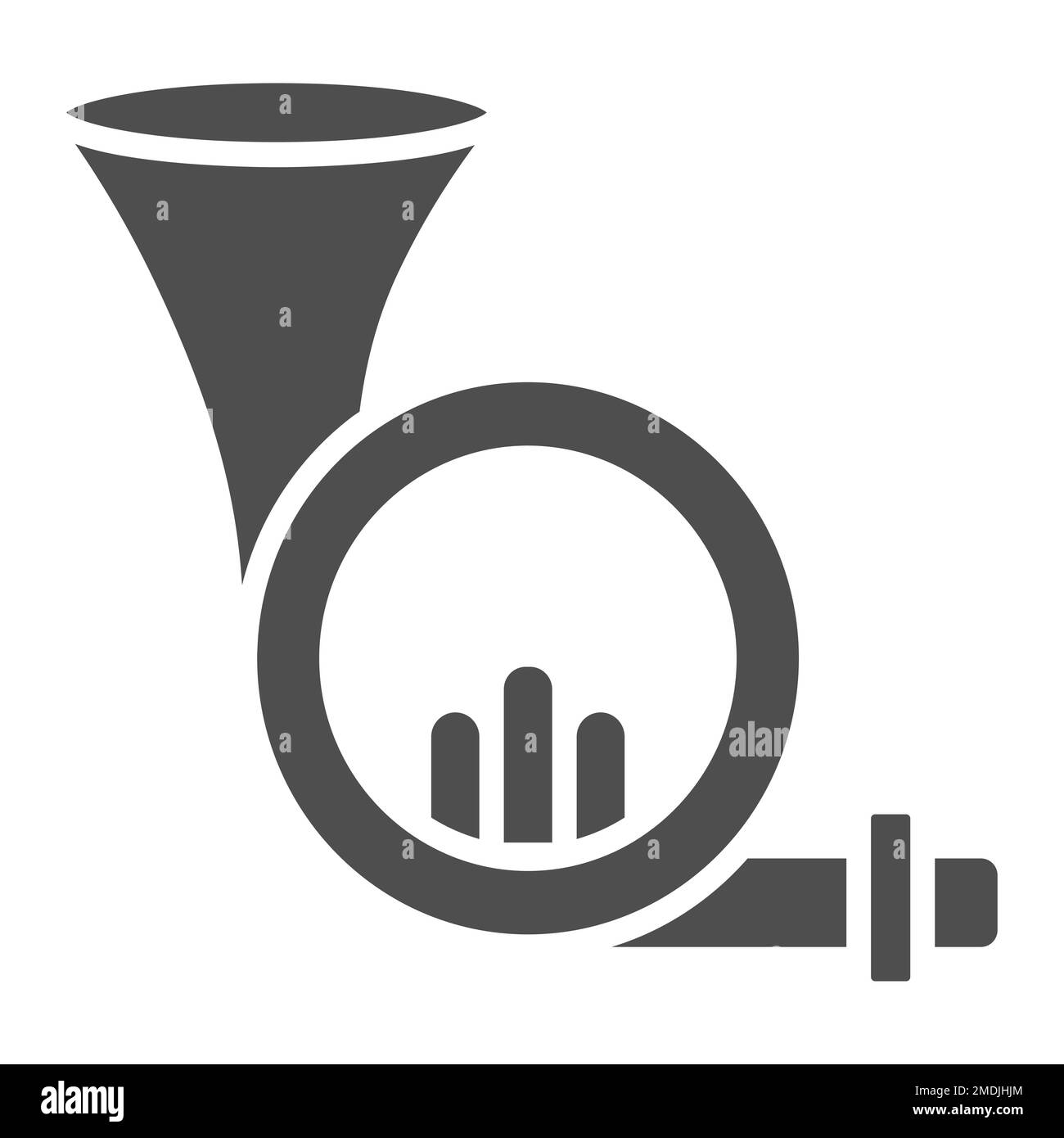 Französisches Hornsymbol, Musical und Instrument, Flugzeugzeichen, Vektorgrafiken, ein ausgefülltes Muster auf weißem Hintergrund, 10. Stock Vektor