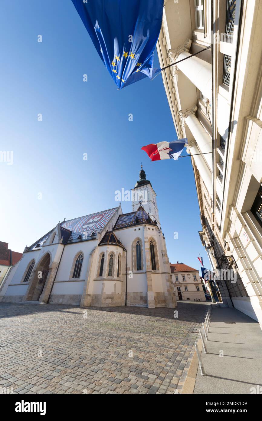 Kroatien, Zagreb, St. Markus Kirche (b.1880) in der Altstadt. Stockfoto