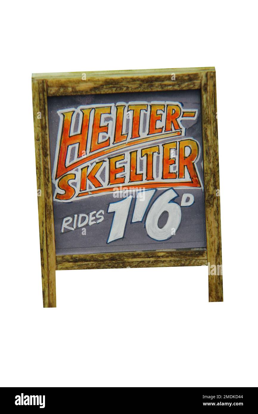 Ein Vintage-Schild für eine lustige Helter-Skelterfahrt. Stockfoto