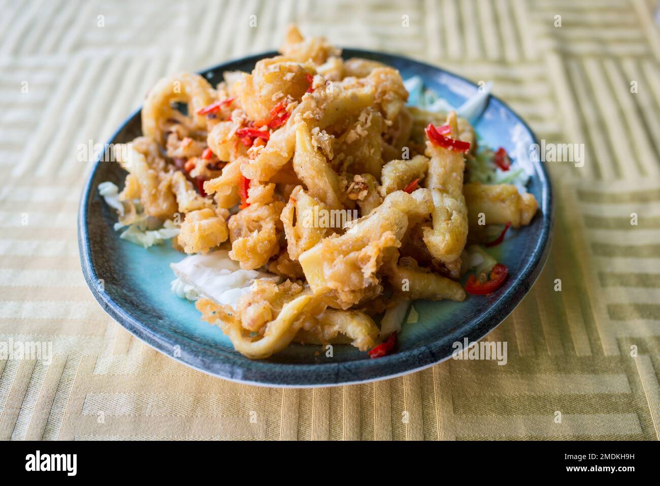 Frittierte Chili-Calamari, Hongkong Stockfoto