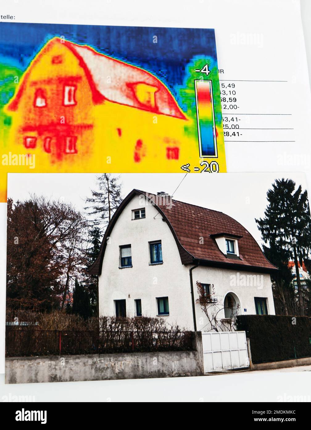 Foto eines Hauses und Wärmebild, Österreich Stockfoto