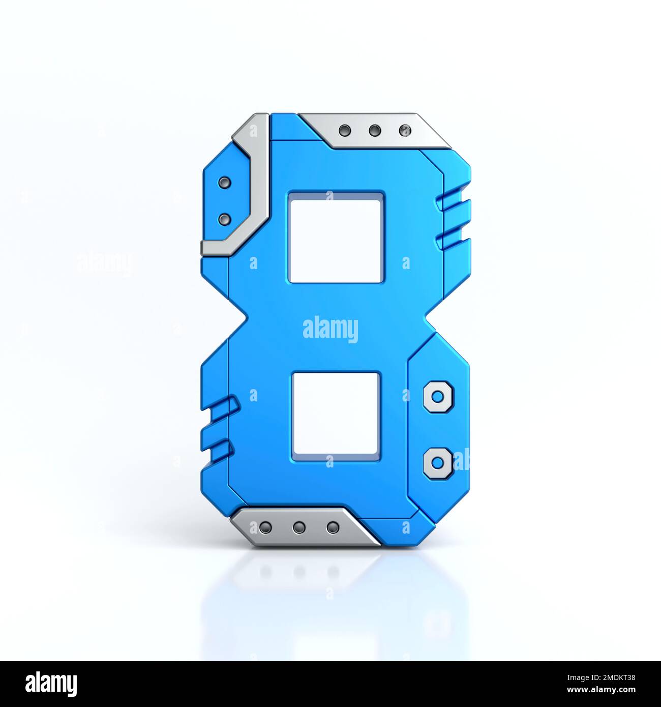 Nummer acht 3D Sci-Fi-Logo. Cyber-Technologie abstrakte Texturschrift Alphabet. Hi-Tech Metallic Nummer 8 Schriftzeichen-Design-Illustration, blau Stockfoto