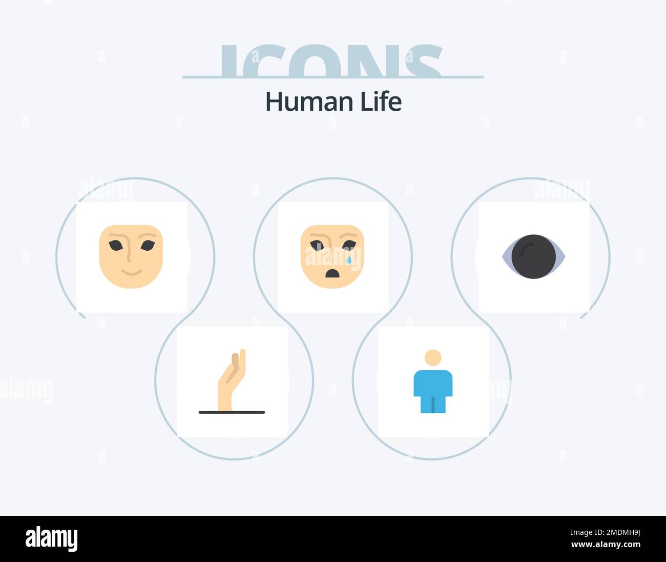 Human Flat Icon Pack 5 Icon Design. . Menschlich. Lächeln. Gesicht. Traurig Stock Vektor