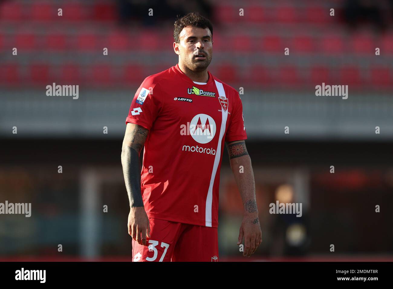 Andrea Petagna von AC Monza schaut beim Spiel AC Monza gegen US Sassuolo, italienischer Fußball der Serie A in Monza, Italien, im Januar 22 2023 Stockfoto