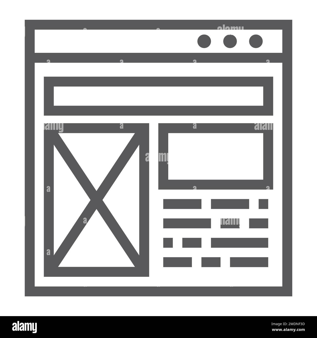 Layout-Liniensymbol, Website und Design, Vorlagenfenster, Vektorgrafiken, ein lineares Muster auf weißem Hintergrund, eps 10. Stock Vektor