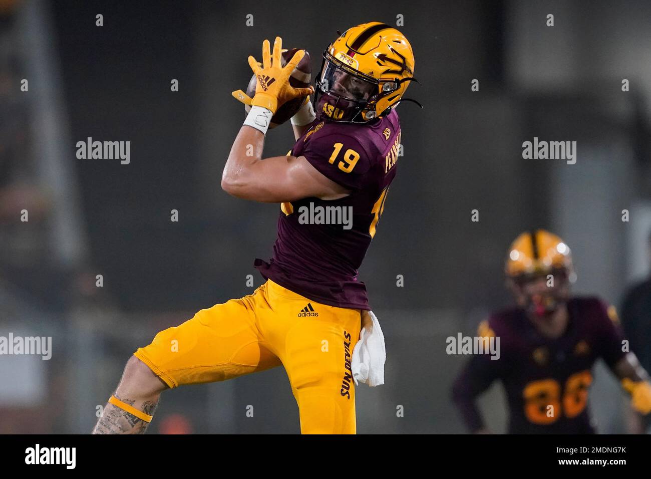 Arizona State wide receiver Ricky Pearsall (19) against Southern Utah during the first half of an NCAA college football game, Thursday, Sept. 2, 2021, in Tempe, Ariz. (AP Photo/Matt York) Stockfoto