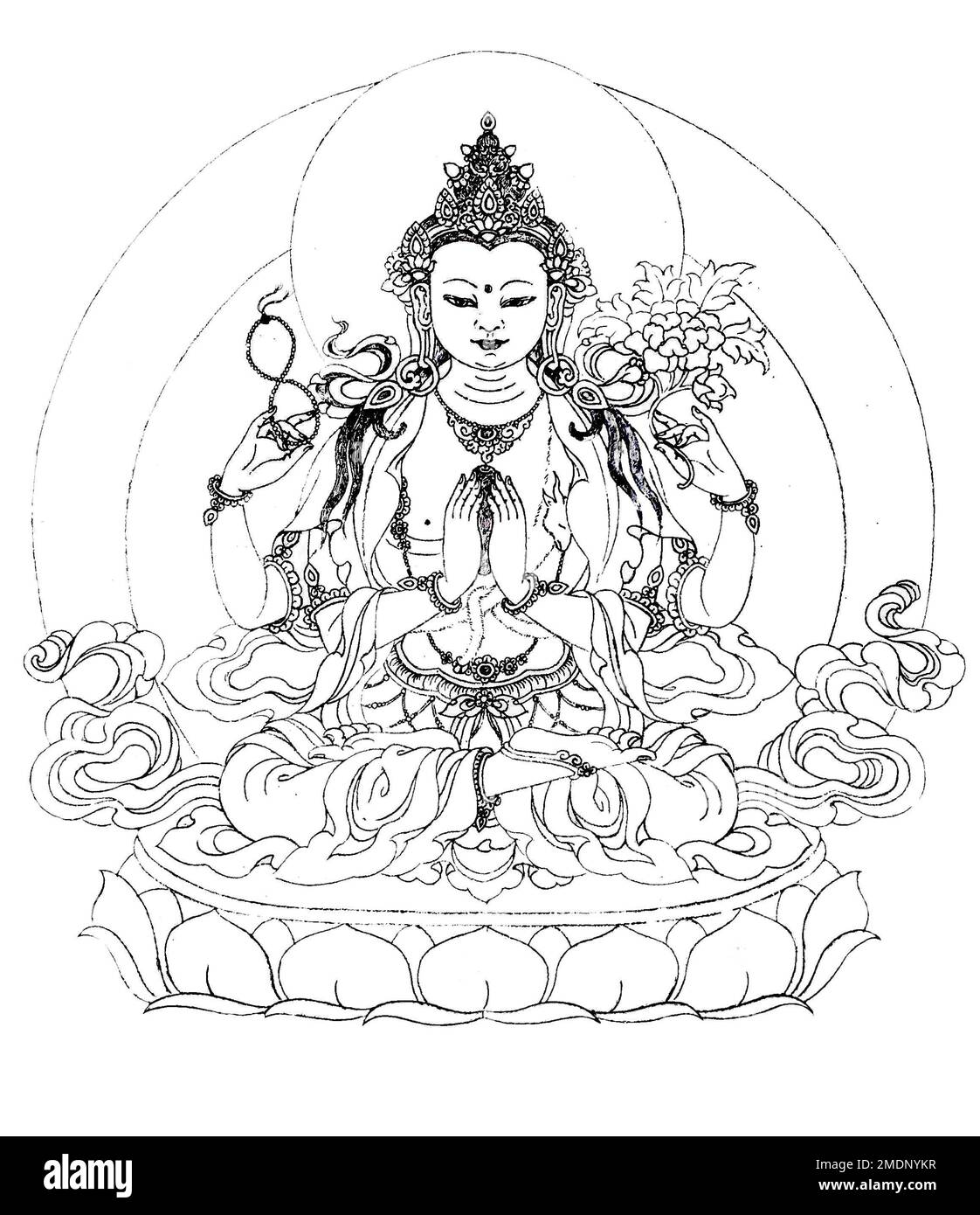 Tibetisches Thangka Buddha Wandteppich - 42 Gottheiten Bardo Thodol Purple