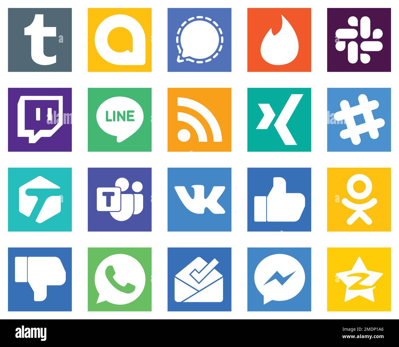 20 Minimalistische Symbole für soziale Medien wie z. B.; line; microsoft Team und spotify Symbole. Einzigartig und hochauflösend Stock Vektor