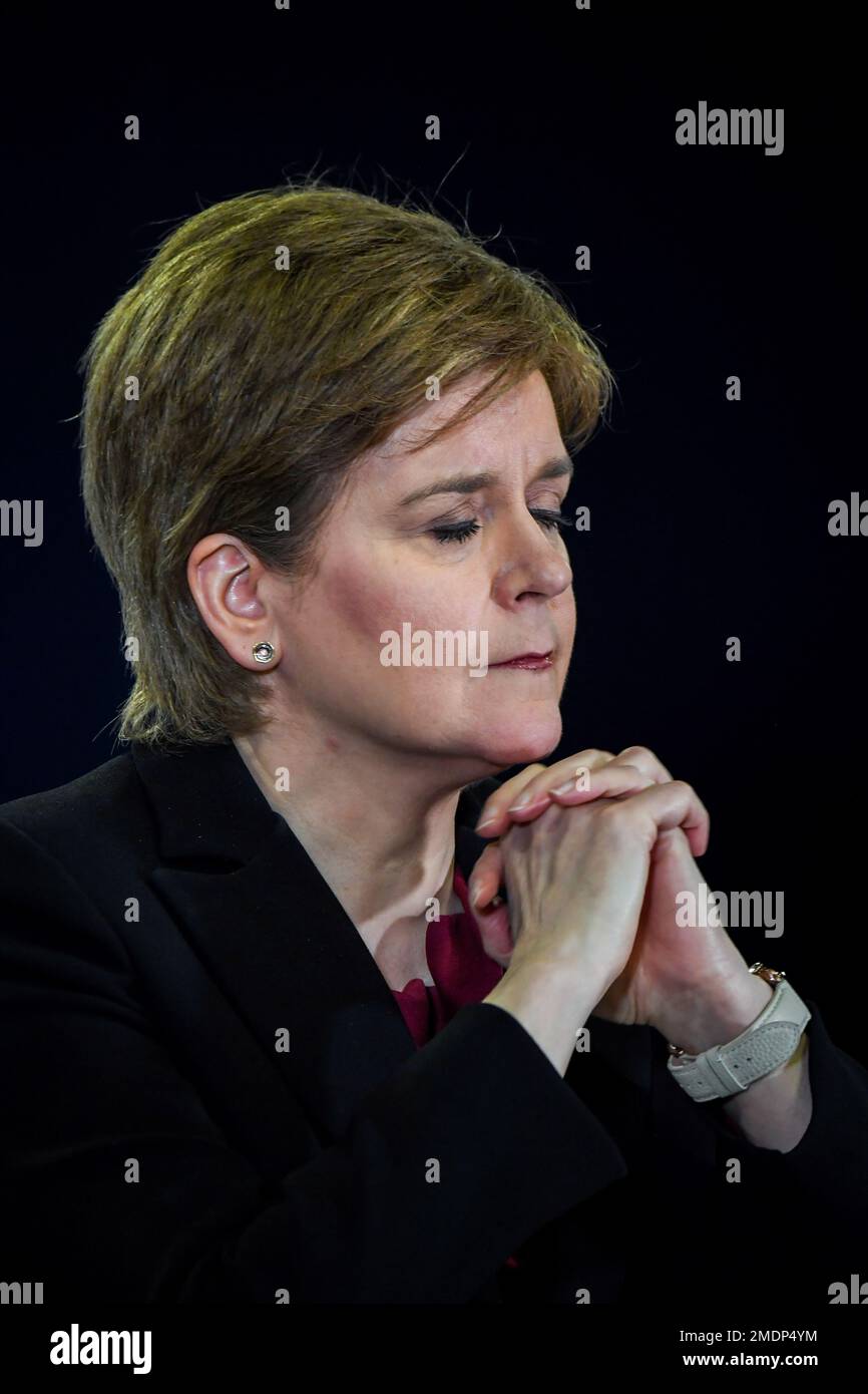 Erster Minister Schottlands, Nicola Sturgeon, während einer Pressekonferenz zu Fragen der schottischen Regierung, im St. Andrews House, Edinburgh. Foto: Montag, 23. Januar 2023. Stockfoto