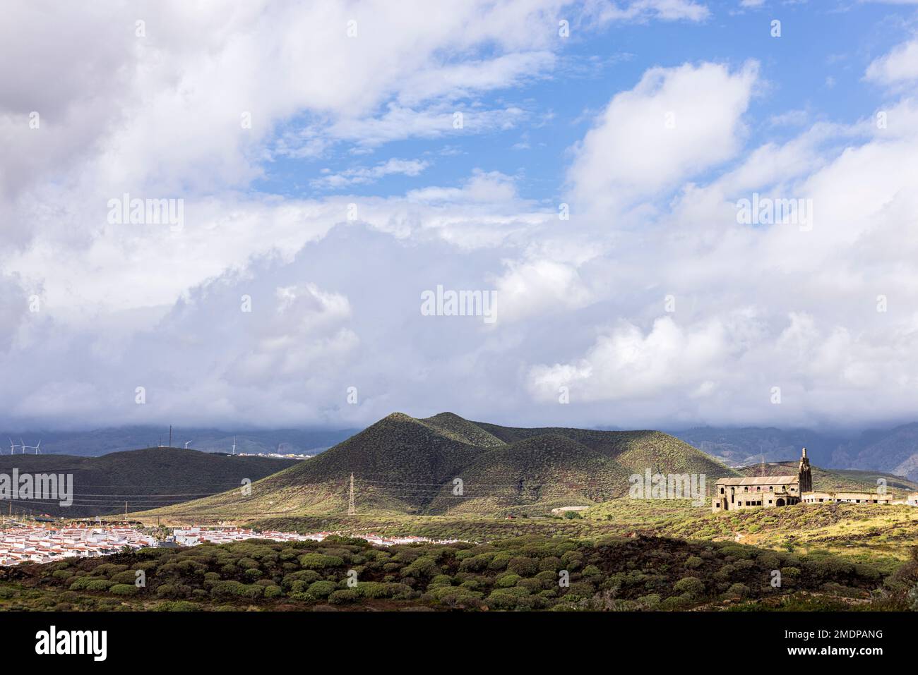 Verlassene Kirche und unvollendete Leprakolonie, Lepra-Dorf in Abades, Granadilla de Abona, Teneriffa, Kanarische Inseln, Spanien Stockfoto