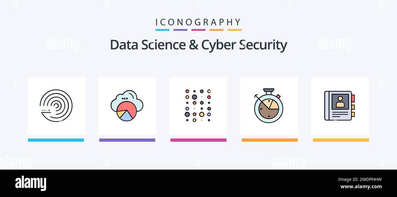 Data Science und Cyber Security Line gefüllt 5 Symbolpaket einschließlich Lesezugriff. Scrince. Diagramm. Wolke. Basiert. Kreatives Symboldesign Stock Vektor