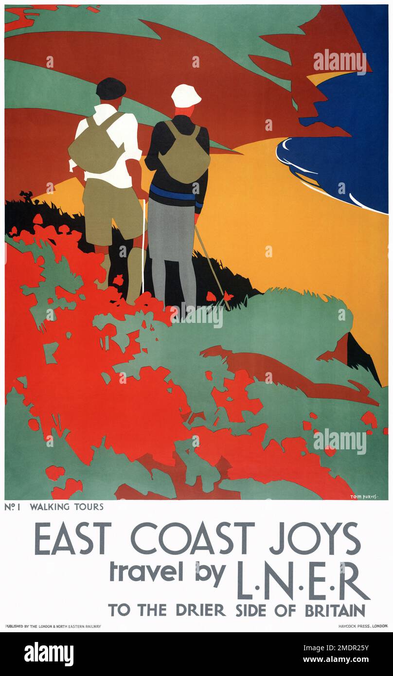 Ostküsten-Freuden. Reisen Sie mit LNER von Tom Purvis (1888-1959). Poster wurde 1931 in Großbritannien veröffentlicht. Stockfoto