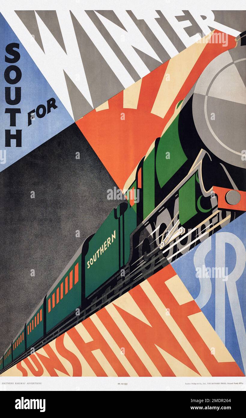 Süden für Wintersonnenschein von Herbert Edmond Vaughan (1906-1996). Poster wurde 1929 in Großbritannien veröffentlicht. Stockfoto