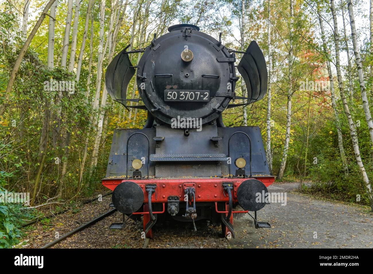 Ausrangierte Lokomotive der Baureihe 50, Naturpark Schöneberger Südgelaende, Prellerweg, Schöneberg, Berlin, Deutschland Stockfoto