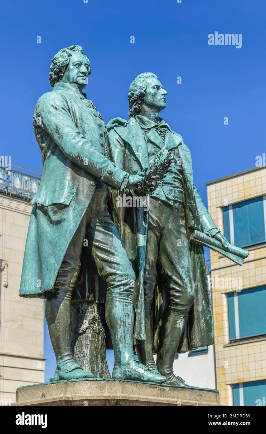 Goethe-Schiller-Denkmal, Theaterplatz, Weimar, Thüringen, Deutschland Stockfoto