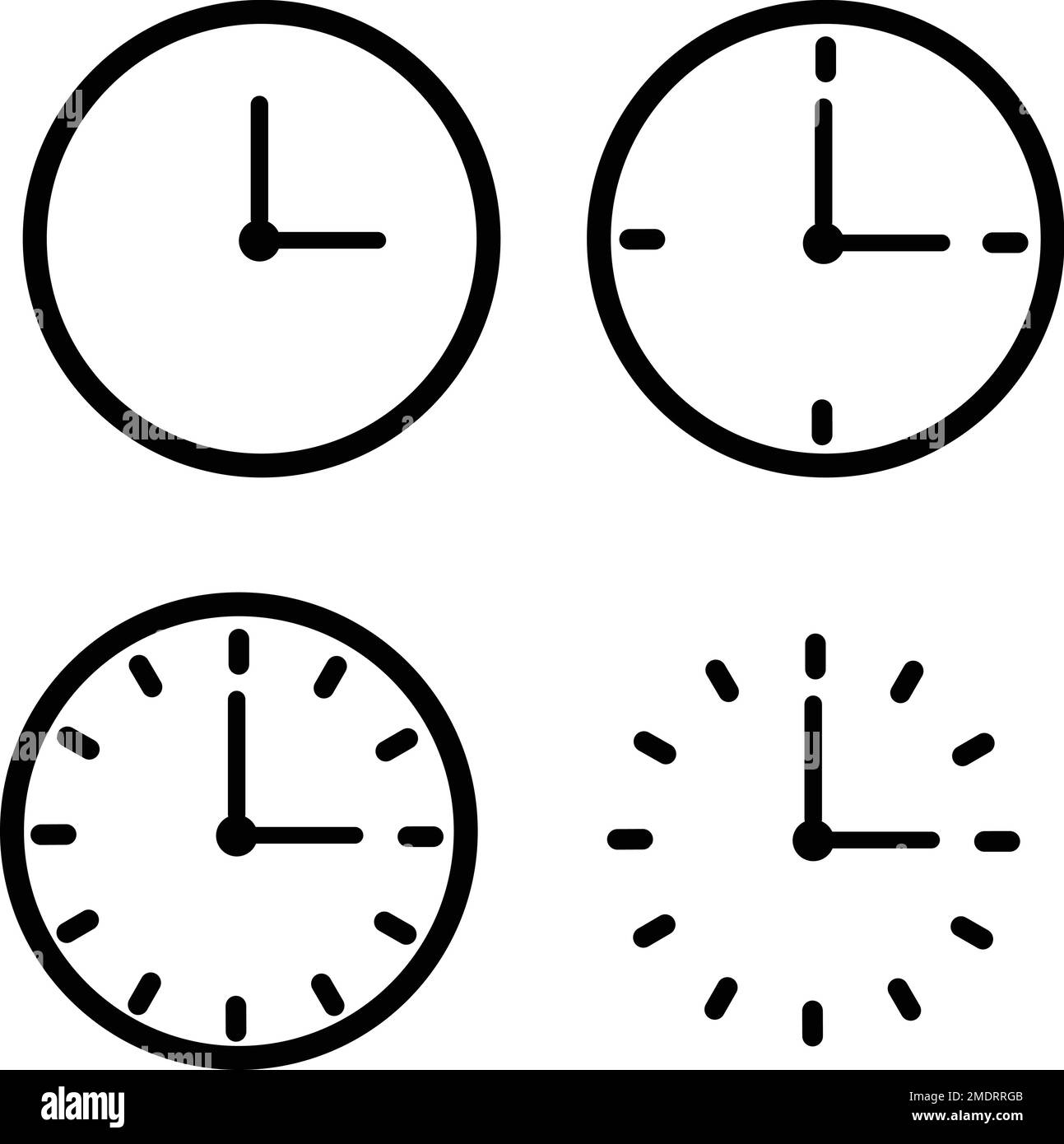 Zeit- und Uhrensymbole eingestellt. Clock Icon Kollektion. Horizontaler Satz des Symbols für die analoge Uhr . Vektordarstellung Stock Vektor