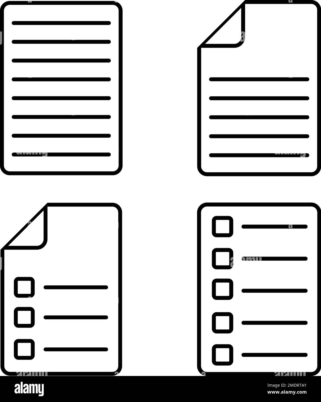 Satz des Dokumentvektorsymbols, Seite „Sammlungstext“, Papierzeichen „Gruppe“, Notizenseite des Buches Stock Vektor