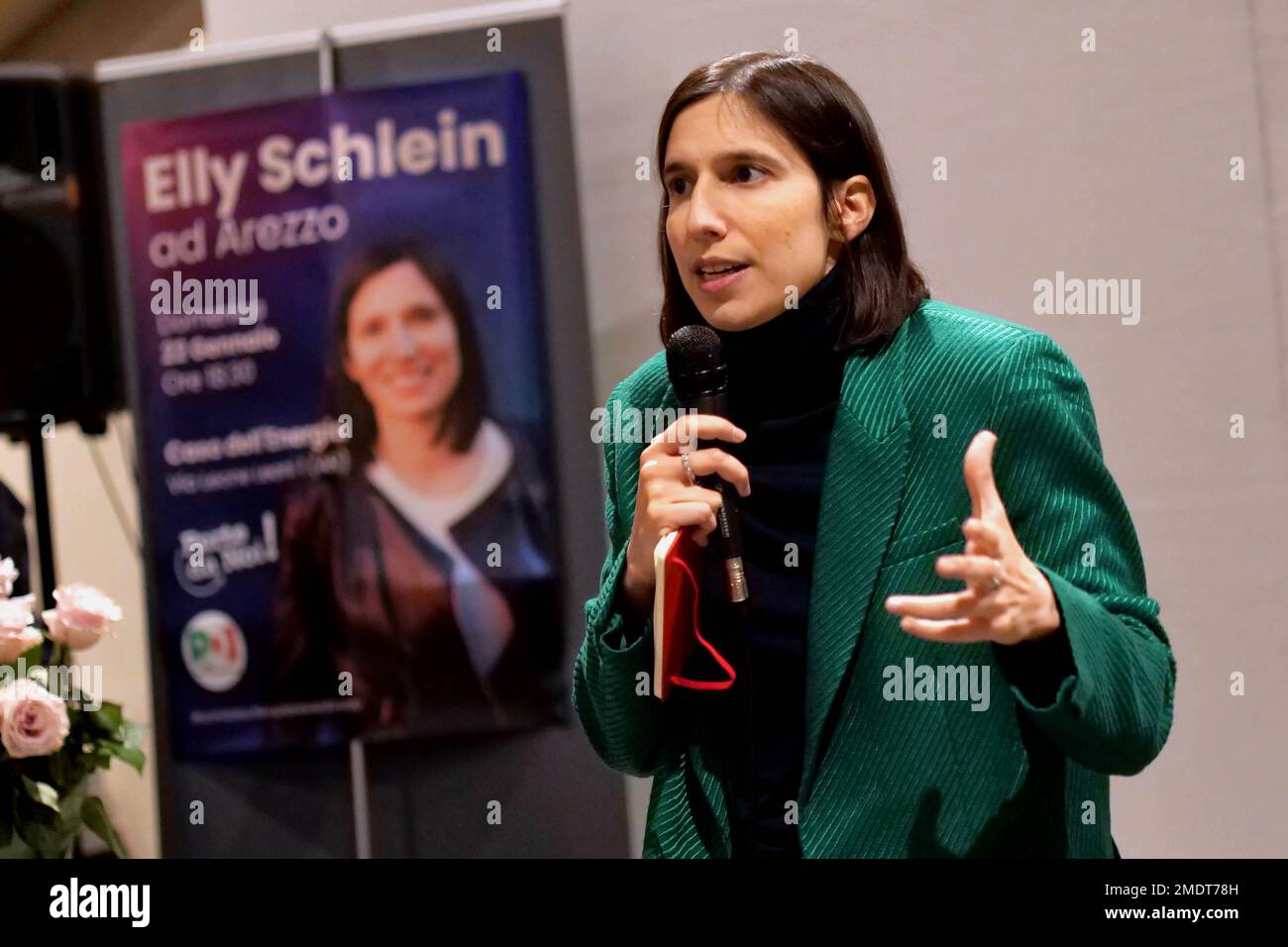 Italien, Arezzo, 22. Januar 2023 : Elly Schlein stellt ihre Kandidatur als Sekretärin der Demokratischen Partei (Partito Democratico) vor Foto © Daiano Cristini/Sintesi/Alamy Live News Stockfoto