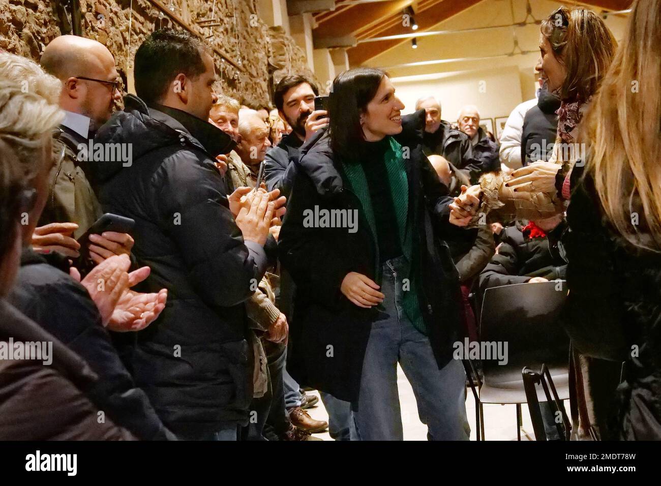Italien, Arezzo, 22. Januar 2023 : Elly Schlein stellt ihre Kandidatur als Sekretärin der Demokratischen Partei (Partito Democratico) vor Foto © Daiano Cristini/Sintesi/Alamy Live News Stockfoto
