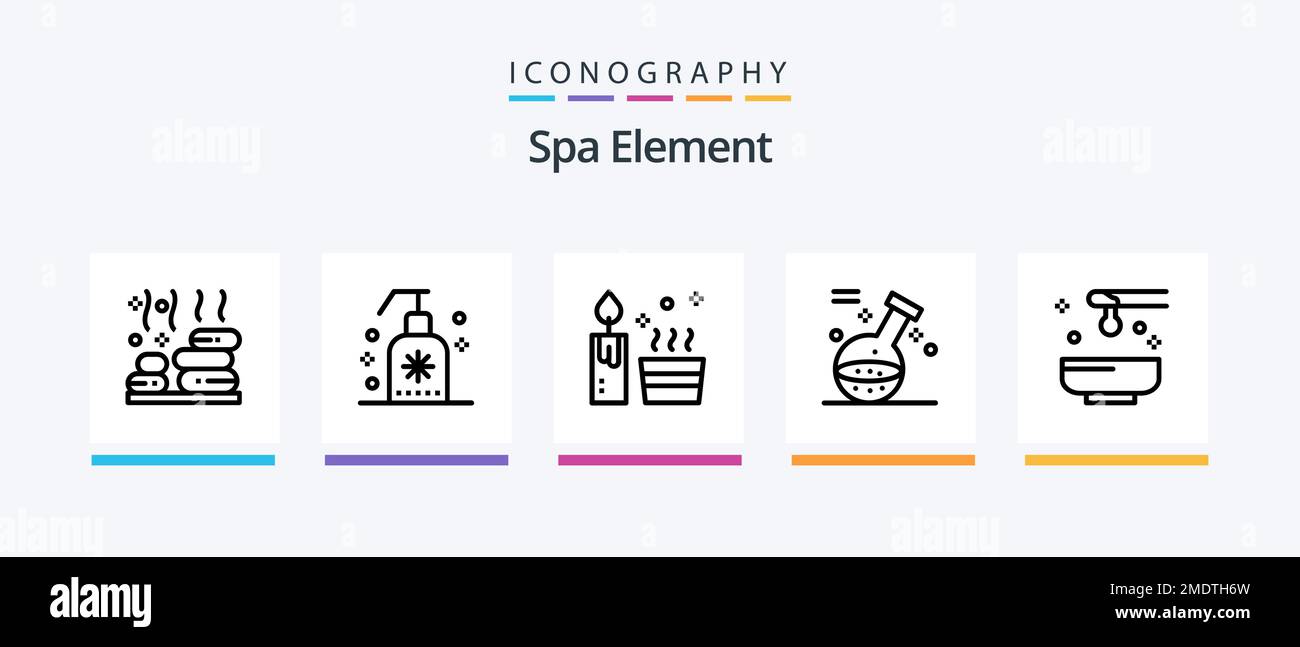 Spa Element Line 5 Icon-Paket inklusive Massagen. Salon. Biene. Öl. Haare. Kreatives Symboldesign Stock Vektor