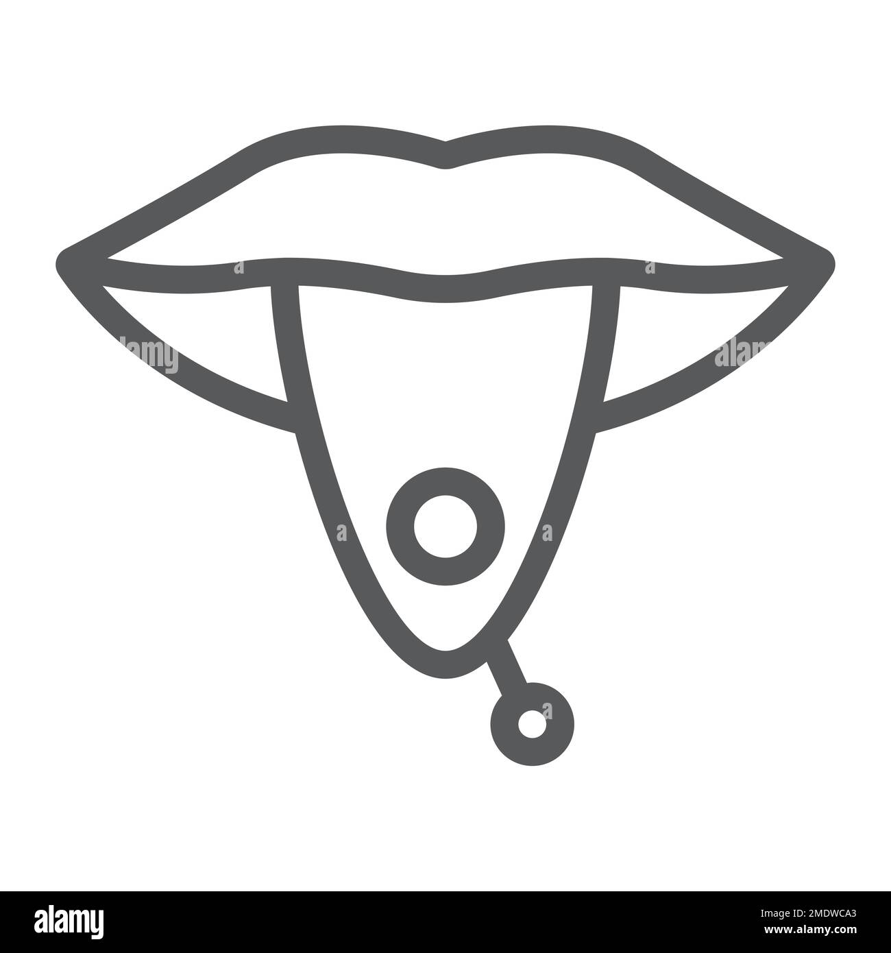 Symbol mit durchstechender Zunge, Schmuck und Accessoire, Zeichen mit durchlöcherter Zunge, Vektorgrafiken, lineares Muster auf weißem Hintergrund, eps 10. Stock Vektor