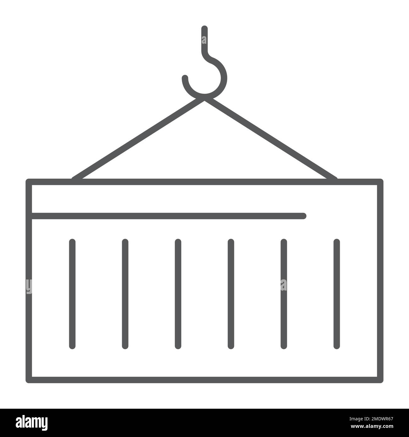 Dünnes Liniensymbol für Container, Fracht und Versand, Kranzeichen, Vektorgrafiken, lineares Muster auf weißem Hintergrund, eps 10. Stock Vektor
