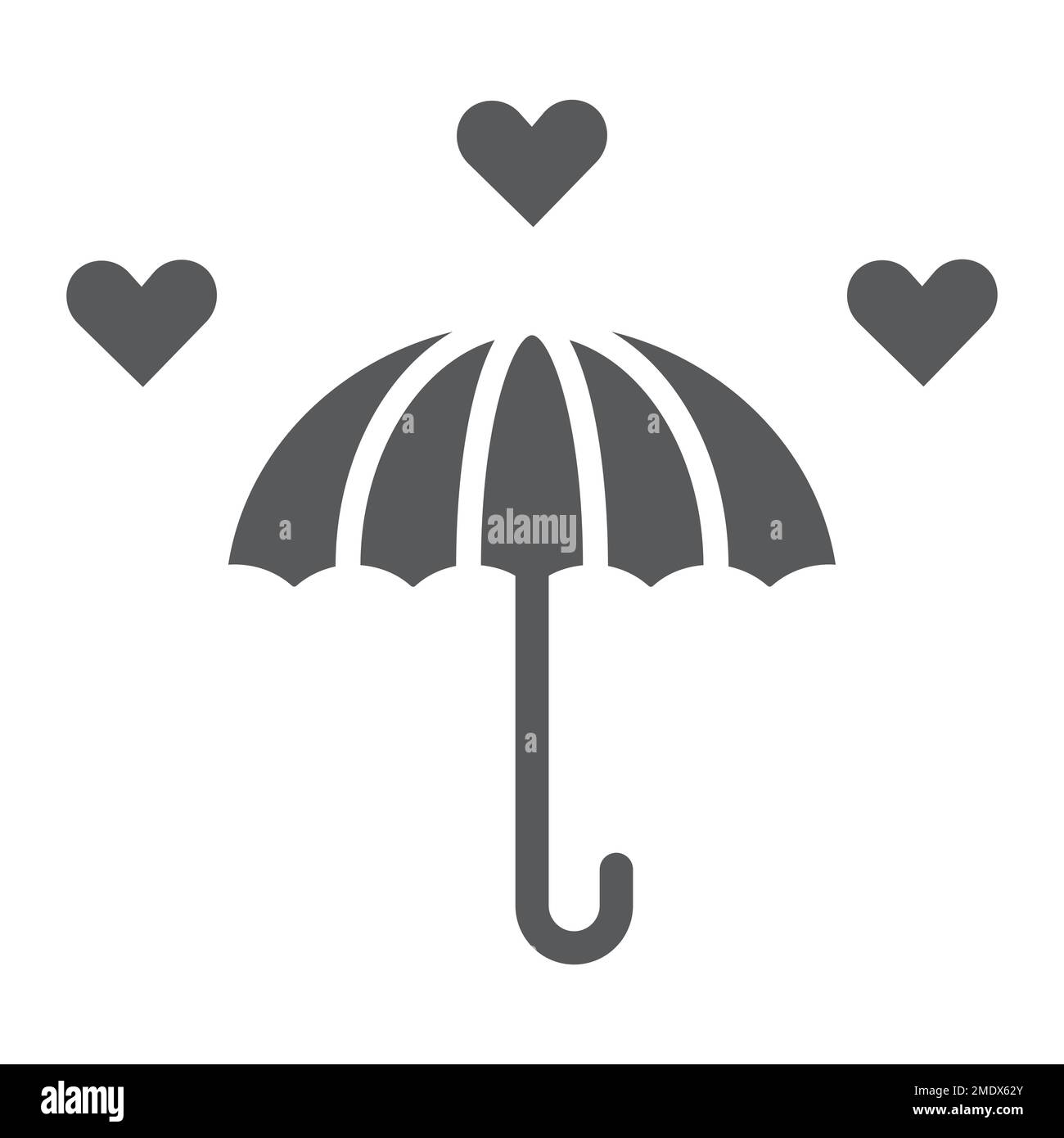 Liebesregen-Glyphe-Symbol, Romantik und valentinstag, Schirmzeichen, Vektorgrafiken, ein ausgefülltes Muster auf weißem Hintergrund, 10. Stock Vektor